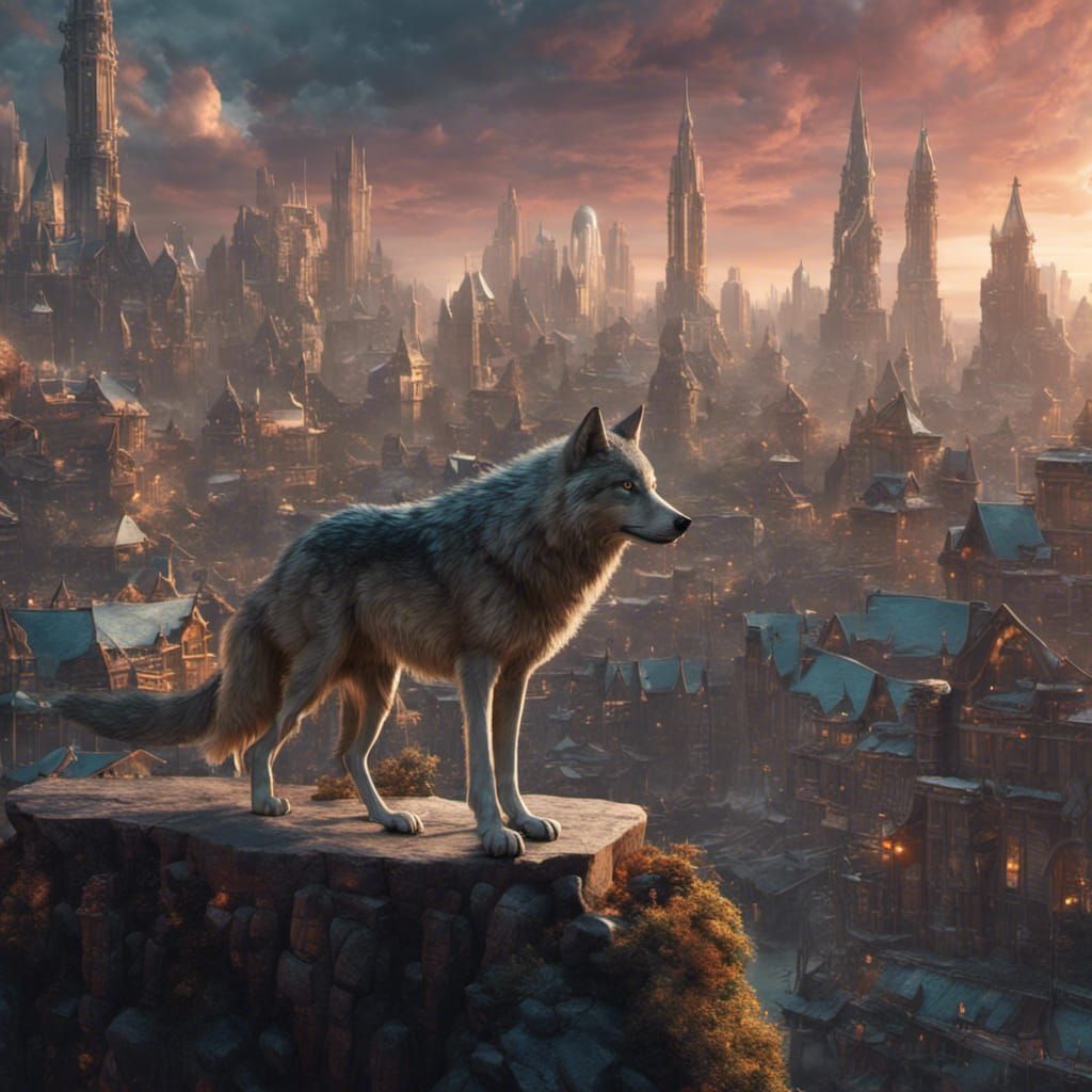 Majestic Wolf in Utopian City