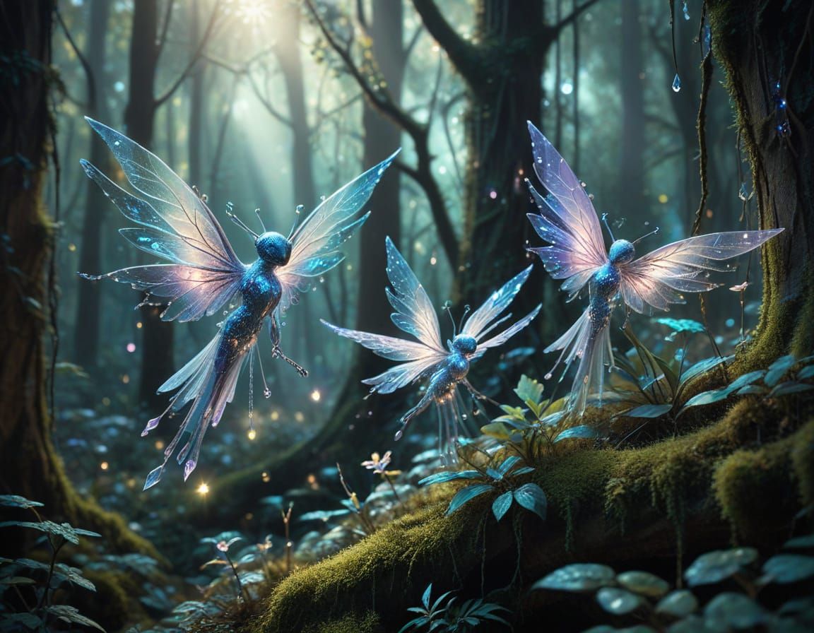 Enchanted Crystal Forest with Glowing Sprites