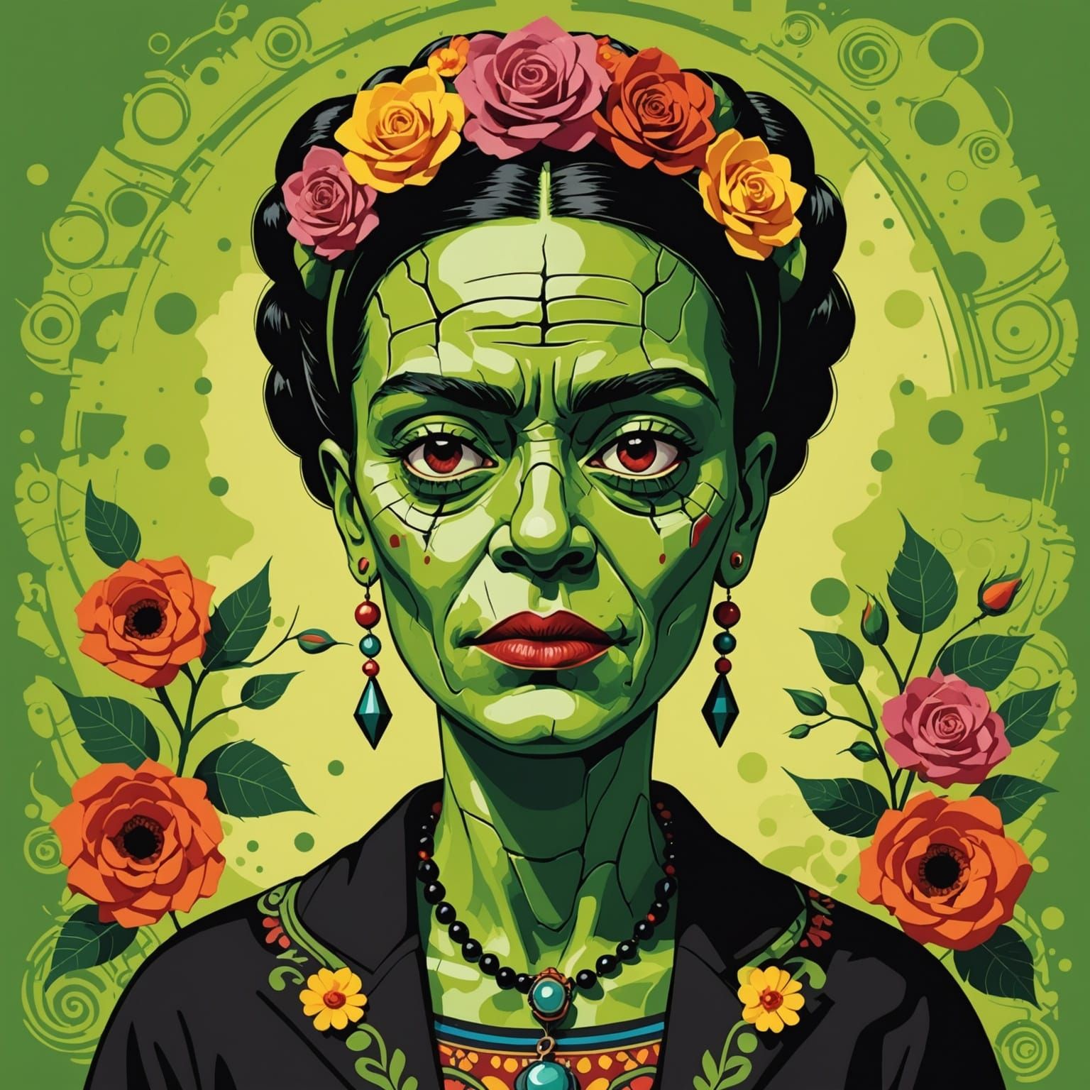 Frankenstein's Monster in Frida Kahlo Surrealist Style