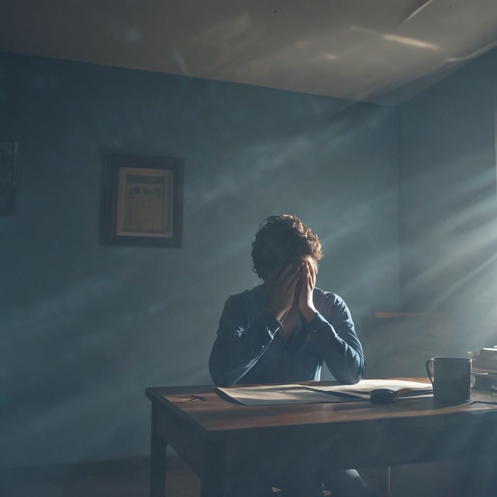 Moody Cinematic Still of Person at Desk