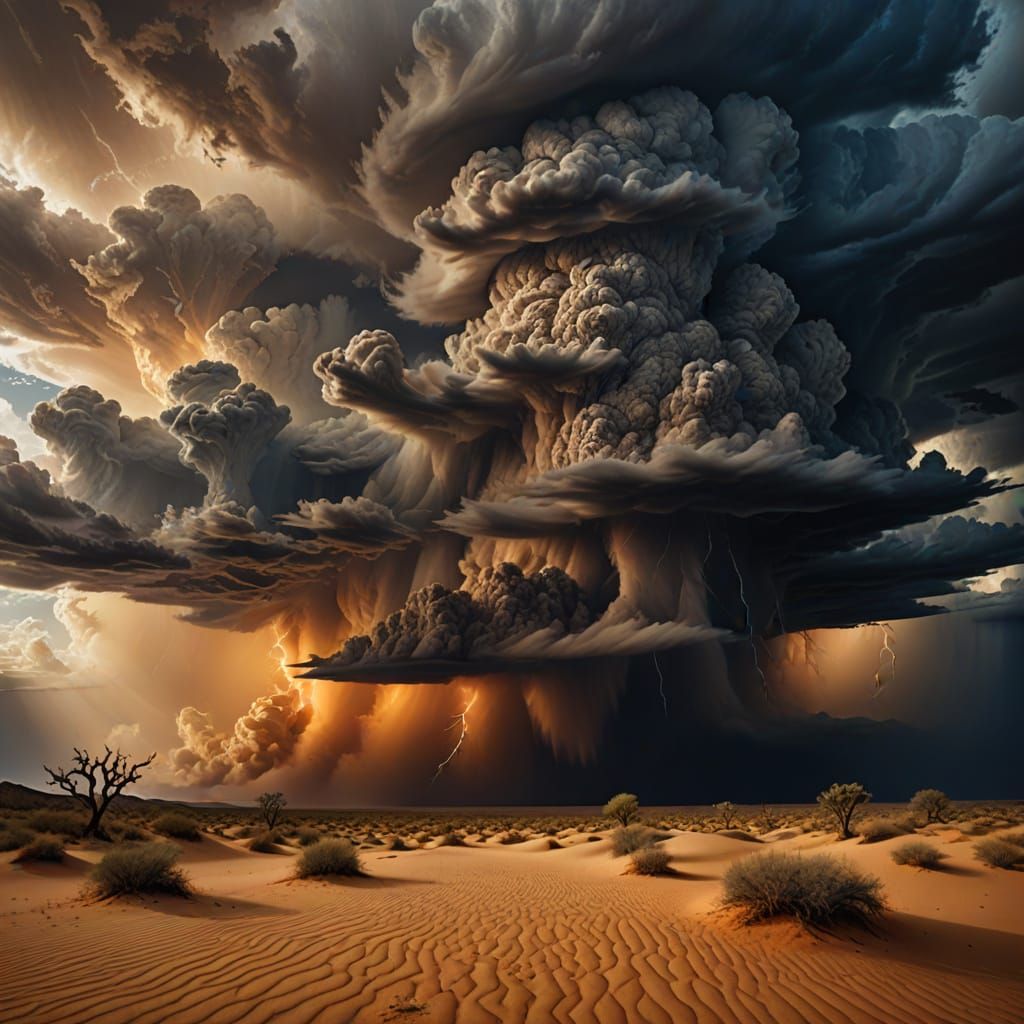 Surreal Desert Storm in Oil Painting Style