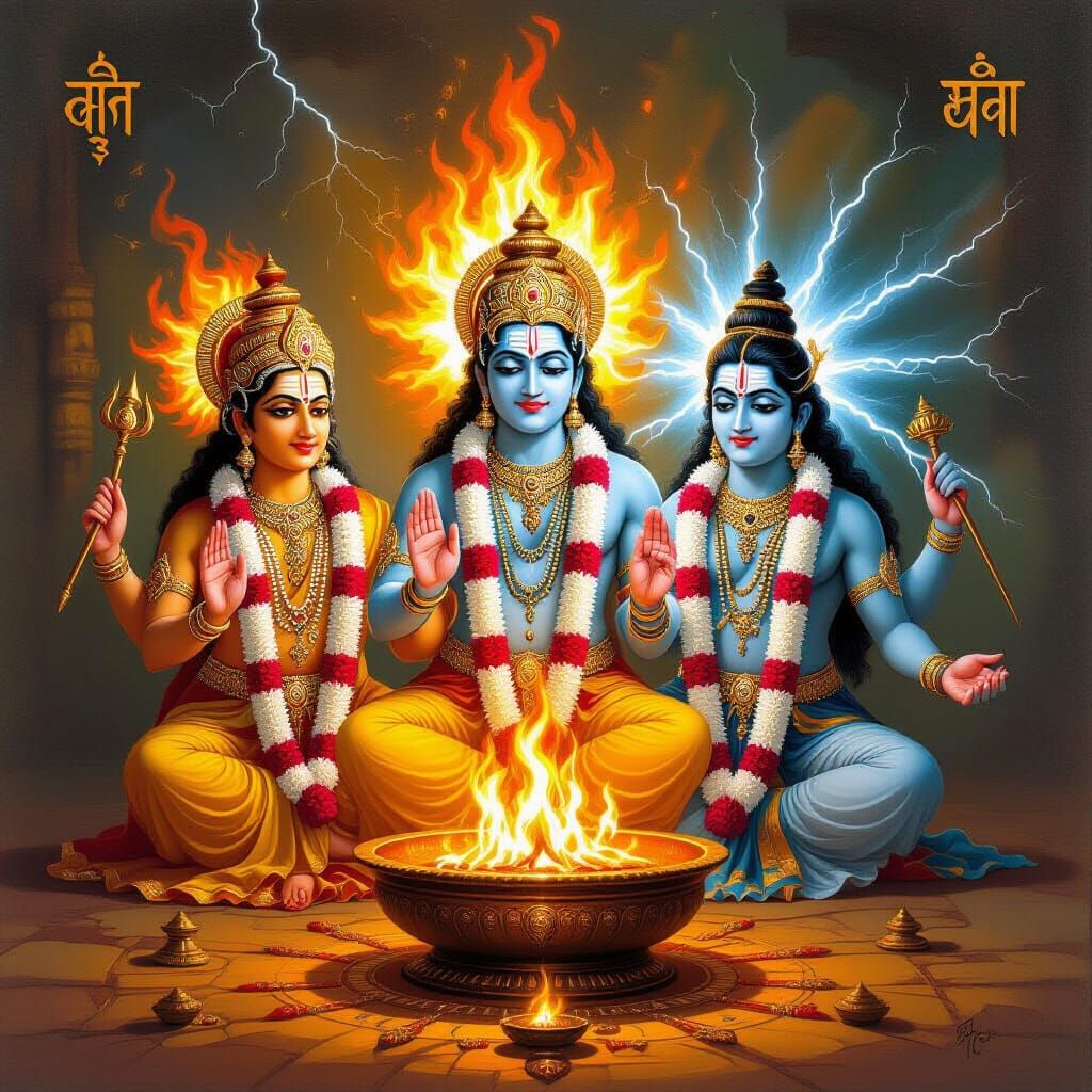 Divine Astras Glowing Together in Oil Painting Style