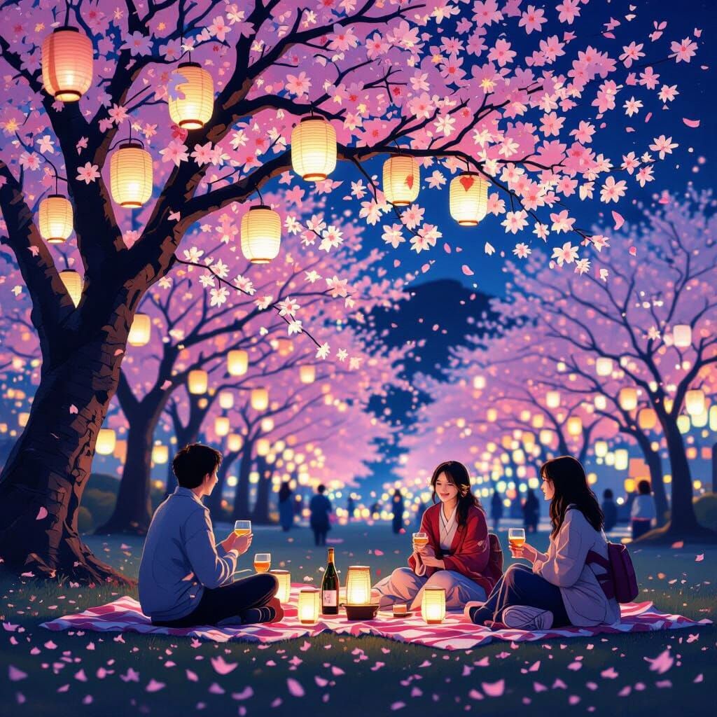 Magical Hanami Festival Under Illuminated Sakura Trees