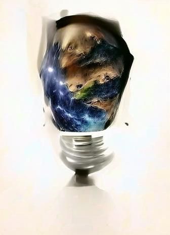 Earth in a Lightbulb Against Space Background