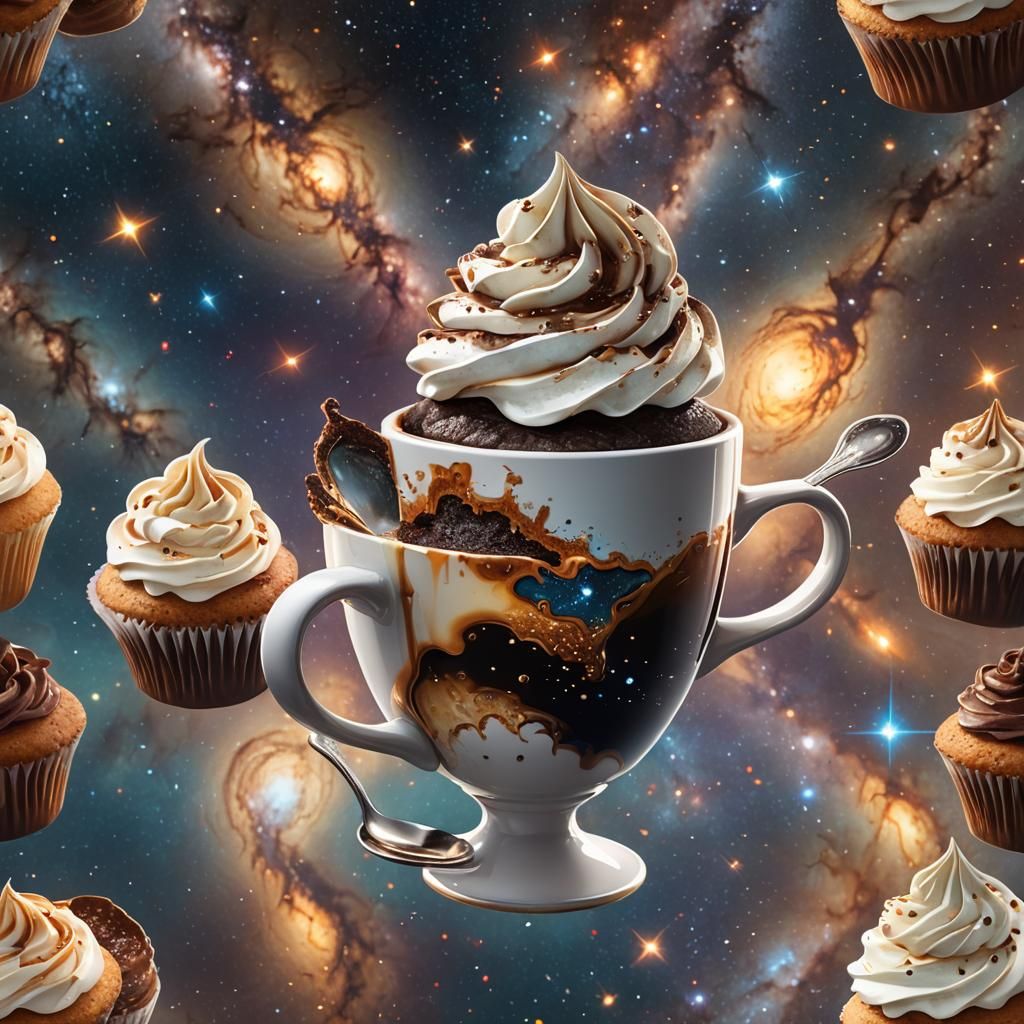 Cosmic Coffee Cup: Hyperdetailed Galactic Concept Art