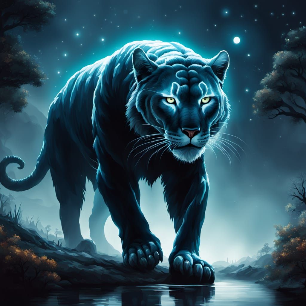 Glowing Panther in Mystical Forest