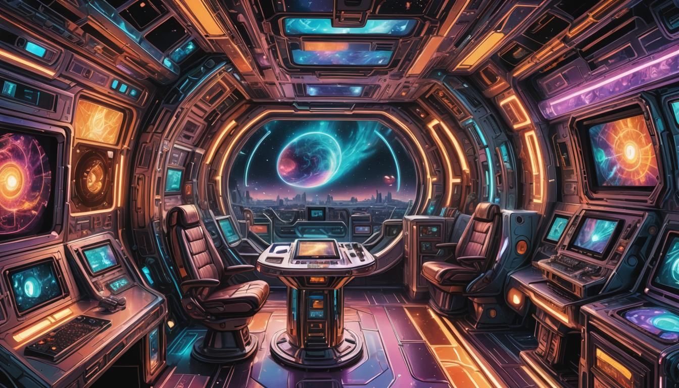 Futuristic Space Capsule Interior in Comic Book Style
