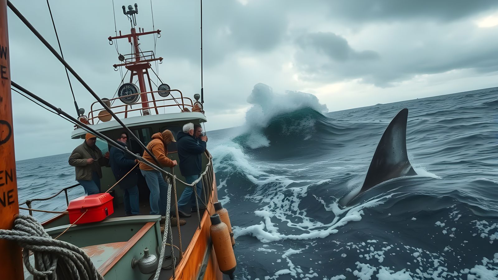 Fishing Trawler in Stormy Pacific Ocean