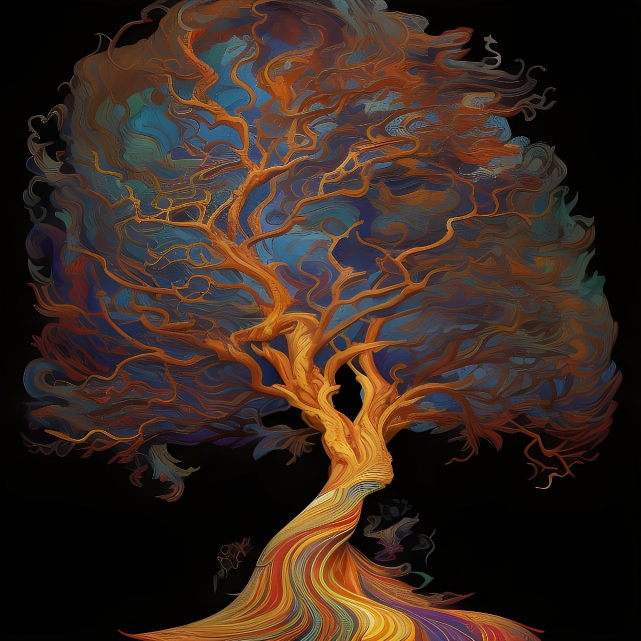 Fiery Tapestry Tree: Japanese Art Photoillustration