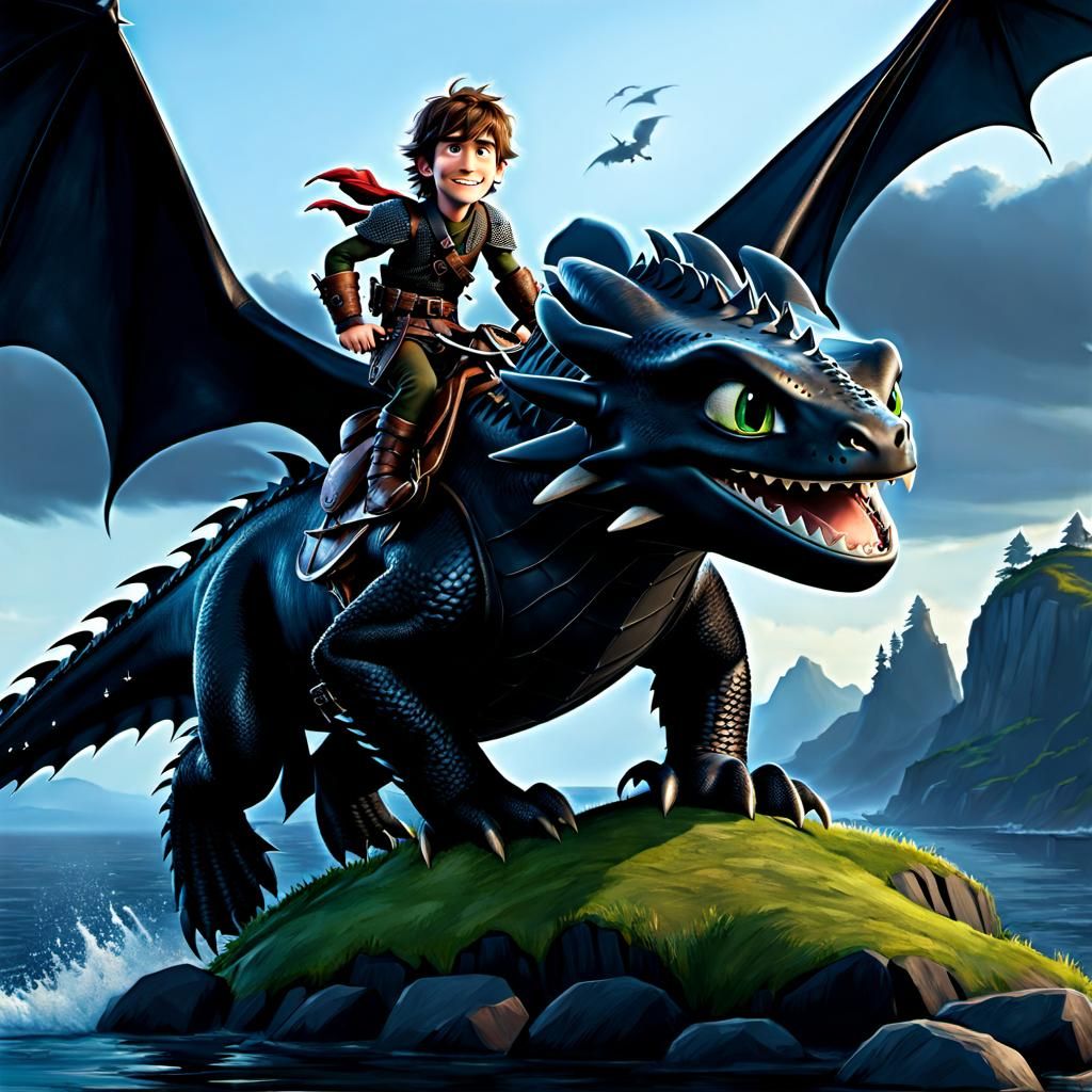 Hiccup and Toothless on Berk: Dreamworks Style