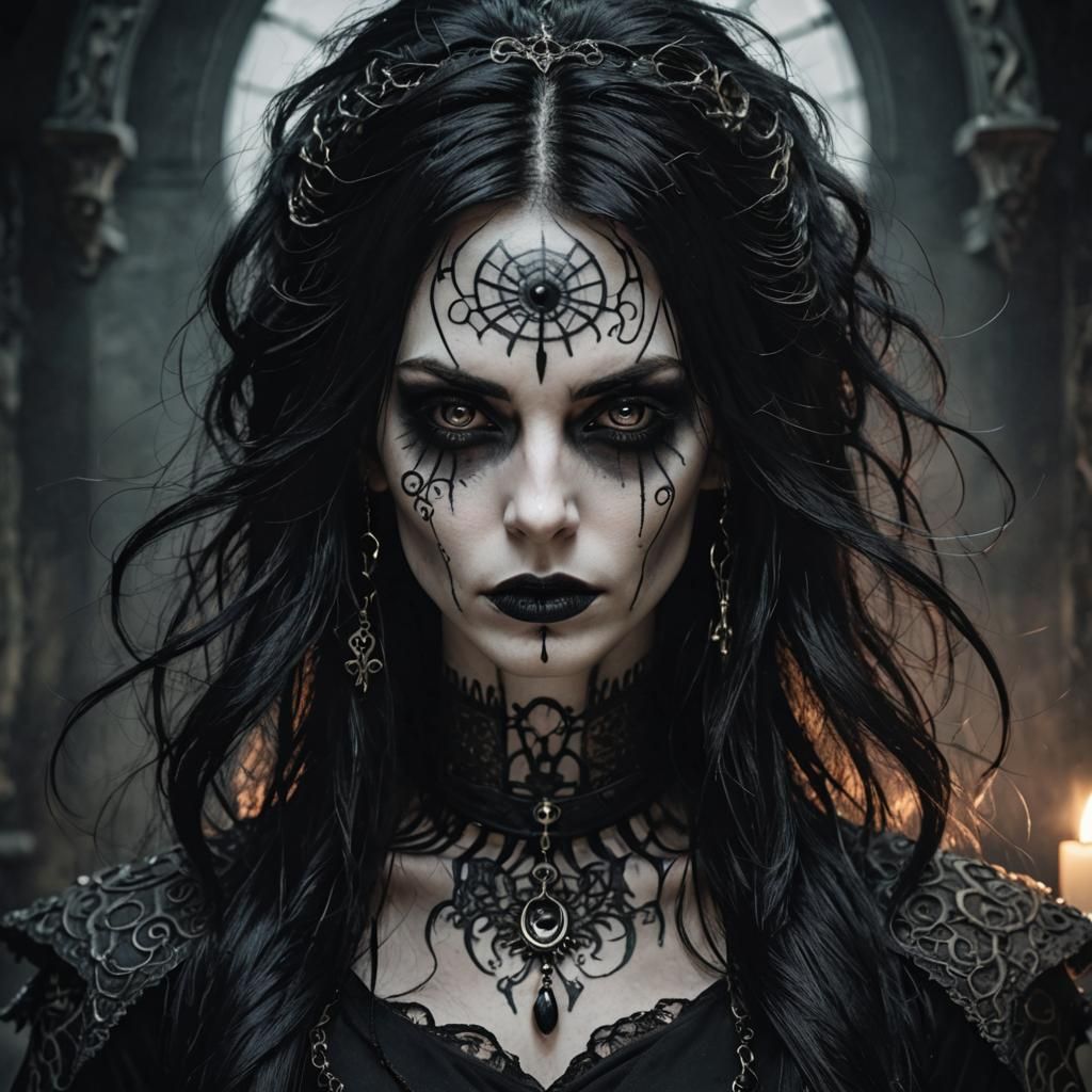Gothic Girl with Tattoos and Dark Aura