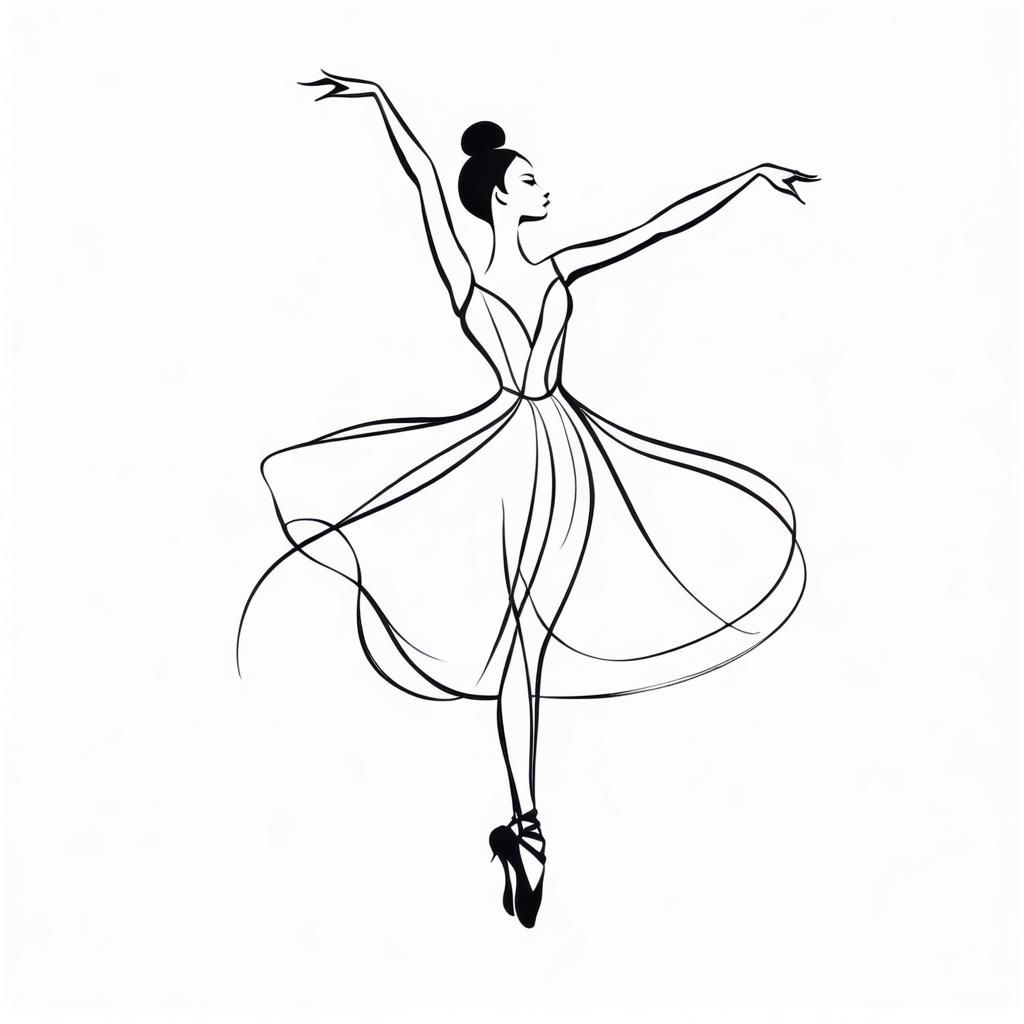 Minimalist Line Art: Ballerina Dancing Silhouette