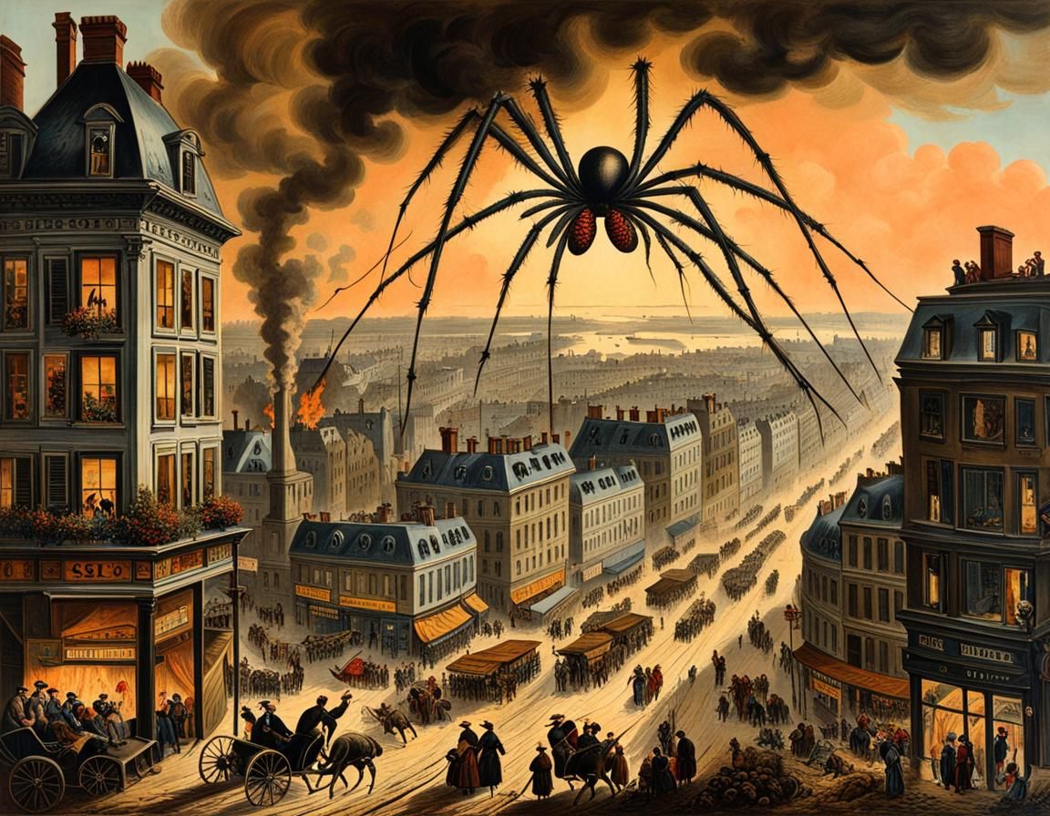 Giant Spider's Apocalyptic Rampage in Victorian Paris