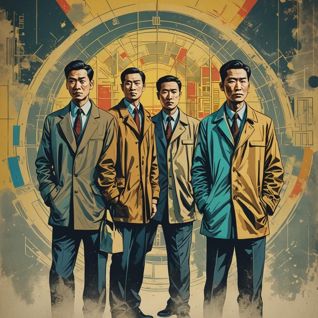 Chinese Detectives in Pop Art Style Investigate Case