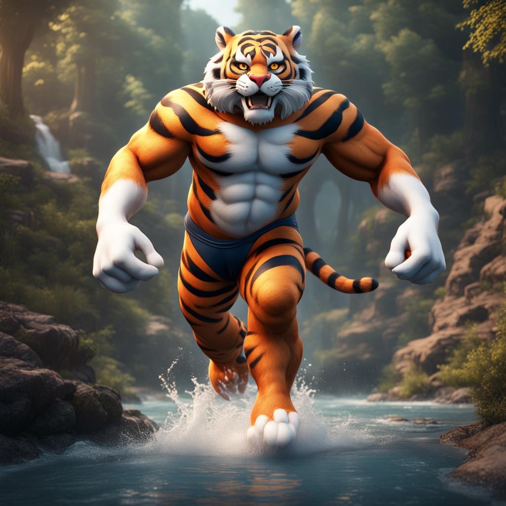 Buff Tony the Tiger in Speedo: Detailed Matte Painting