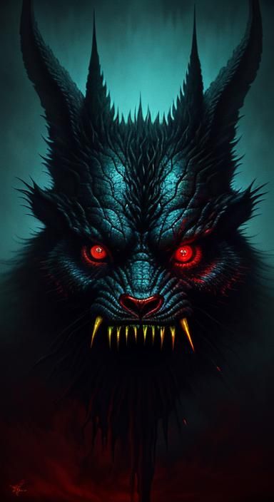 Snarling Monster Rabbit in Surreal Horror Style