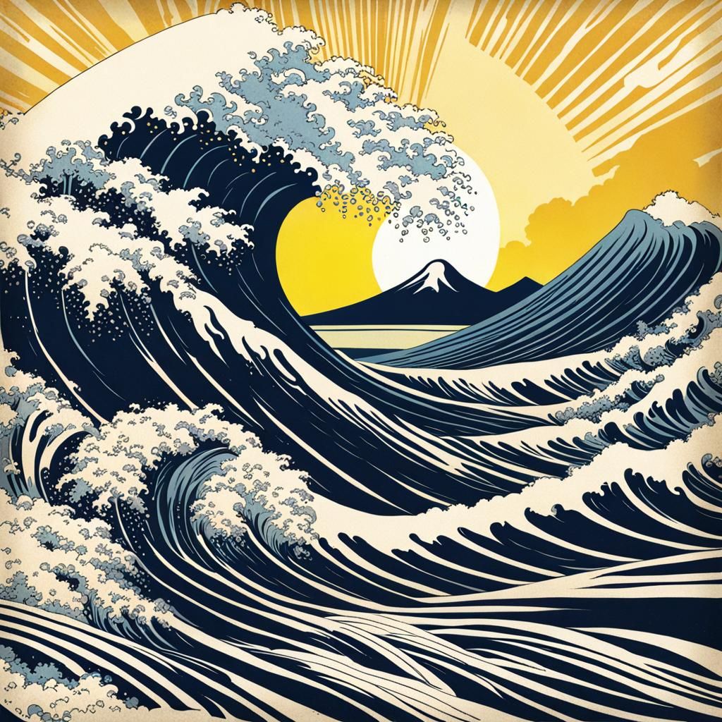 Hokusai Wave with Sunshine Rays