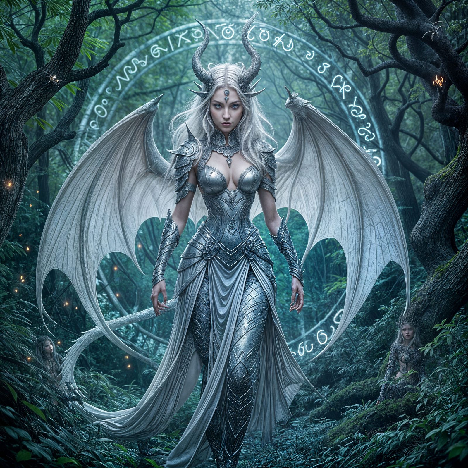 Dragon Queen in Mystical Forest, Dark Fantasy Art