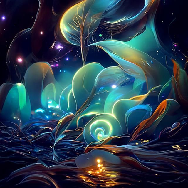 Bioluminescent Alien Kelp Forest by Alena Aenami