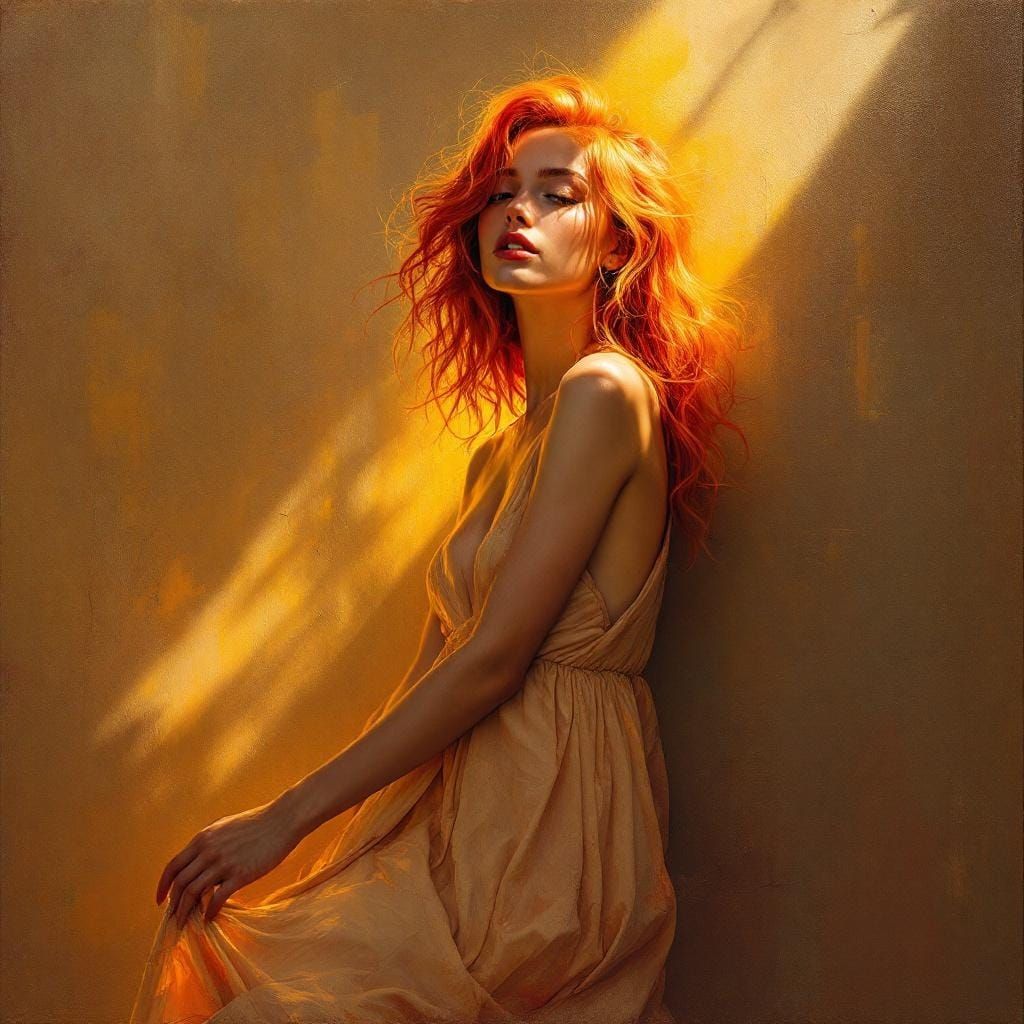 Fiery Haired Woman in Abstract Expressionist Style