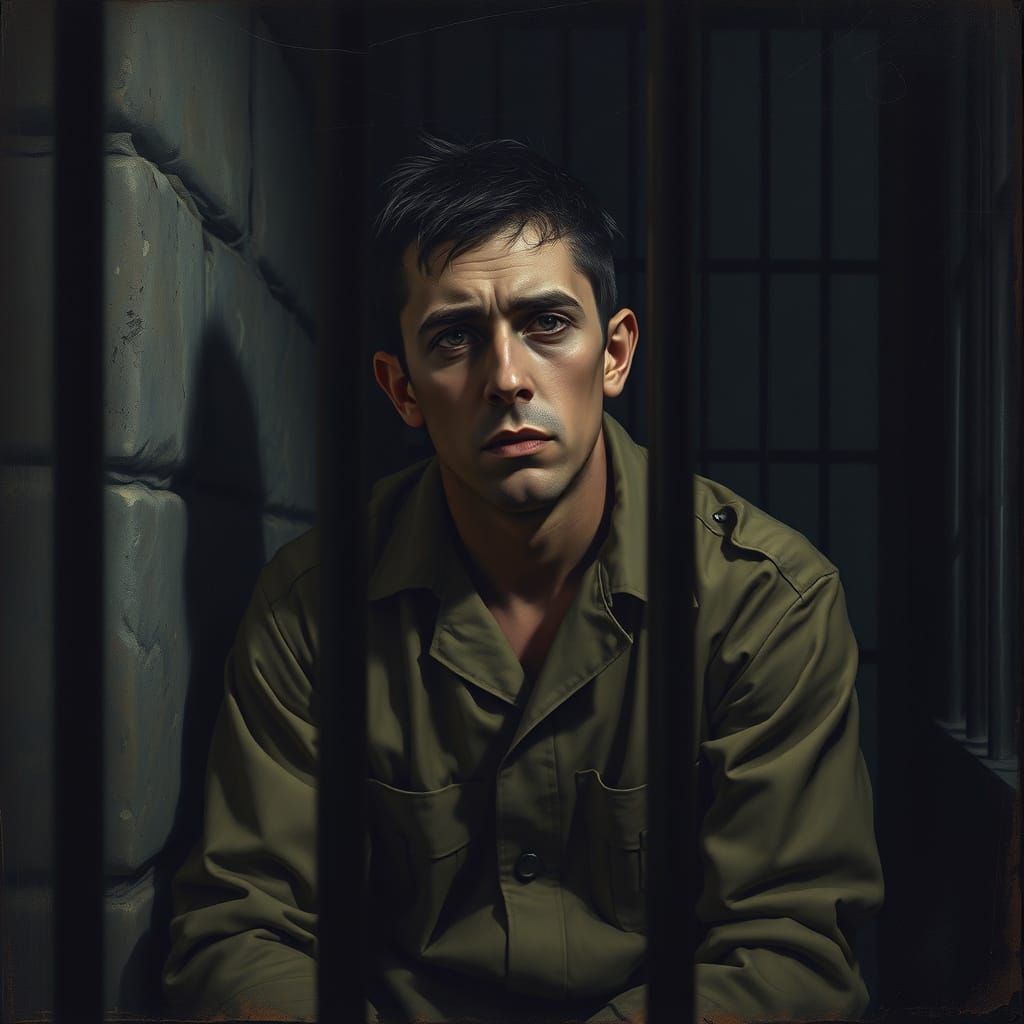 Despondent Prisoner in Dim Cell: Emotional Realism