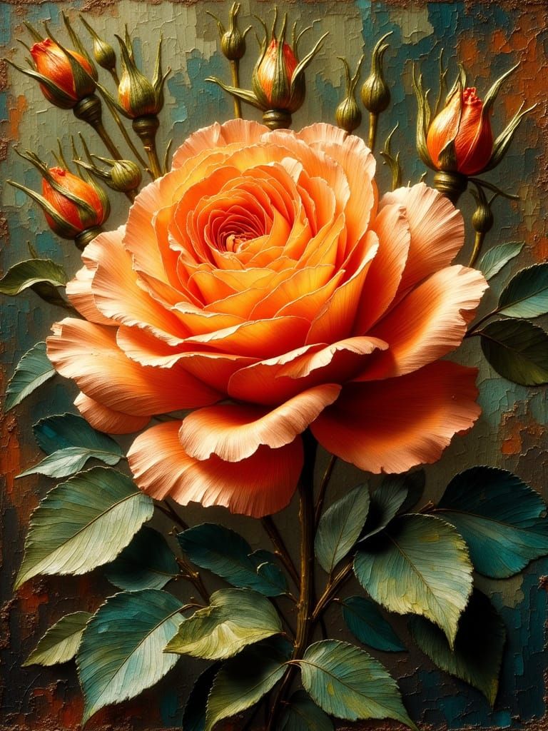 Orange Rose in Dutch Masters Impasto Style