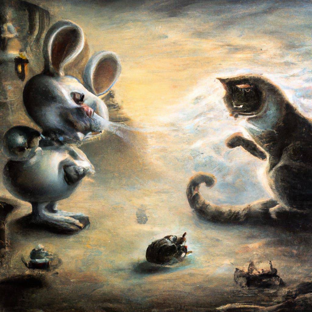 Surreal Cat and Mouse Optical Illusion as Oil Painting