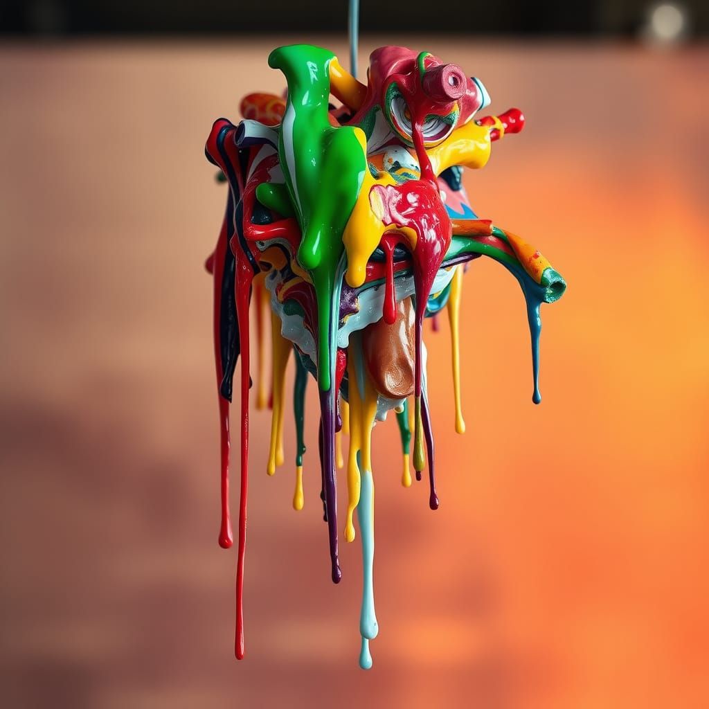 Surreal Coloured Paint Statue in Mid-Air
