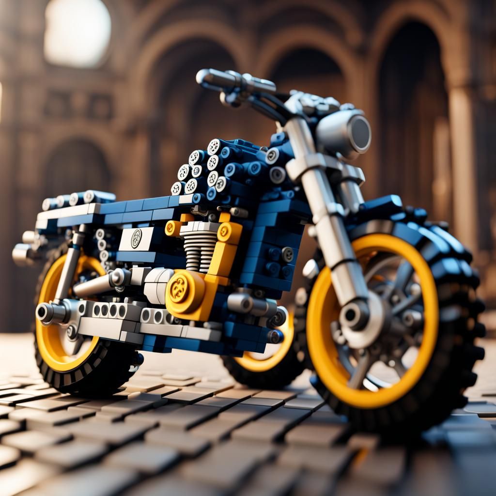 Lego Triumph Motorcycle: Detailed Matte Digital Painting