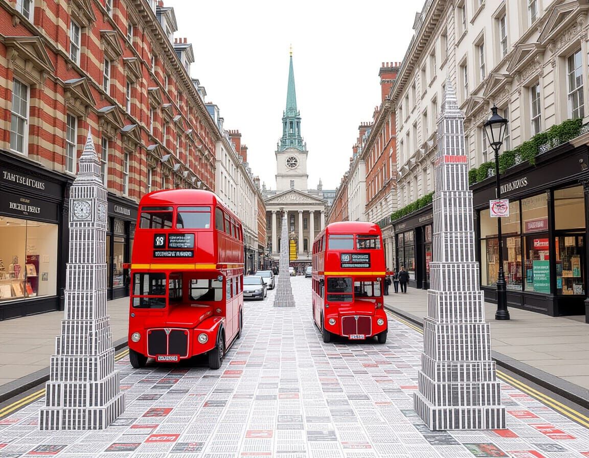 London Landmarks Crafted from Folded Newspapers