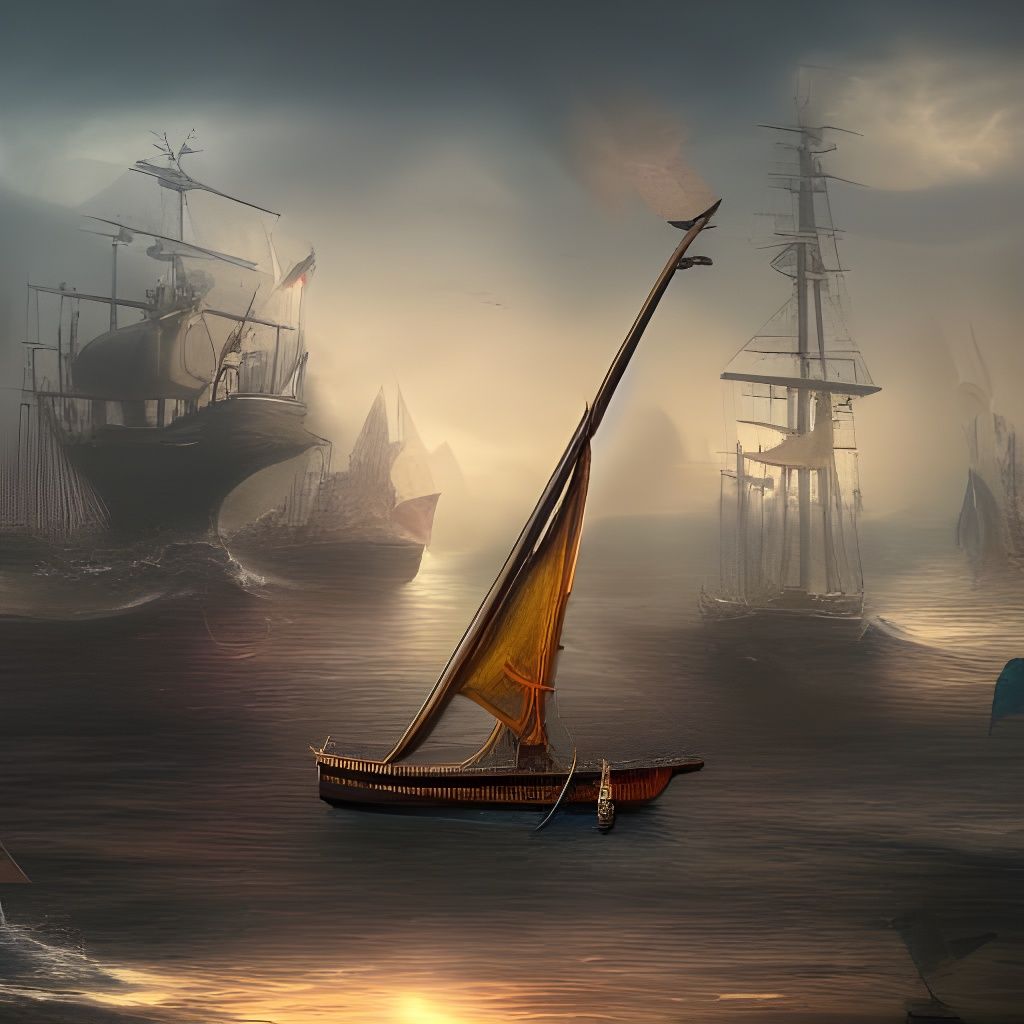 Tiny Ship on Giant Bird, Detailed Matte Painting