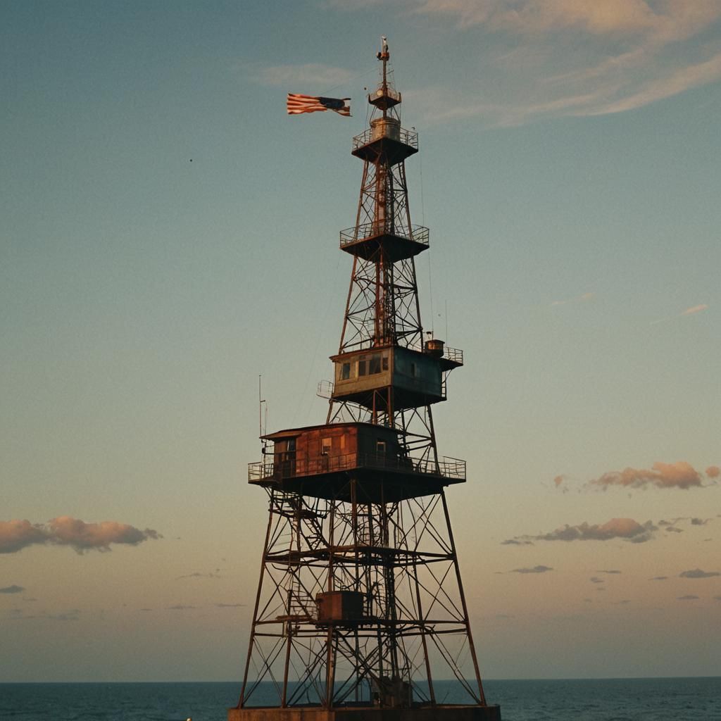 Frying Pan Tower: Vintage Cinematic Ocean View