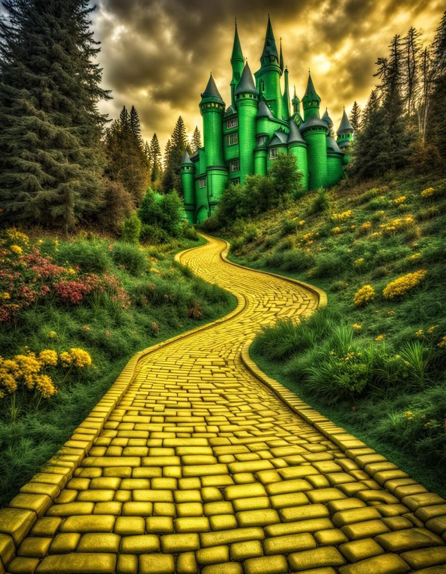 Yellow Brick Road to Emerald City in Hyperrealism