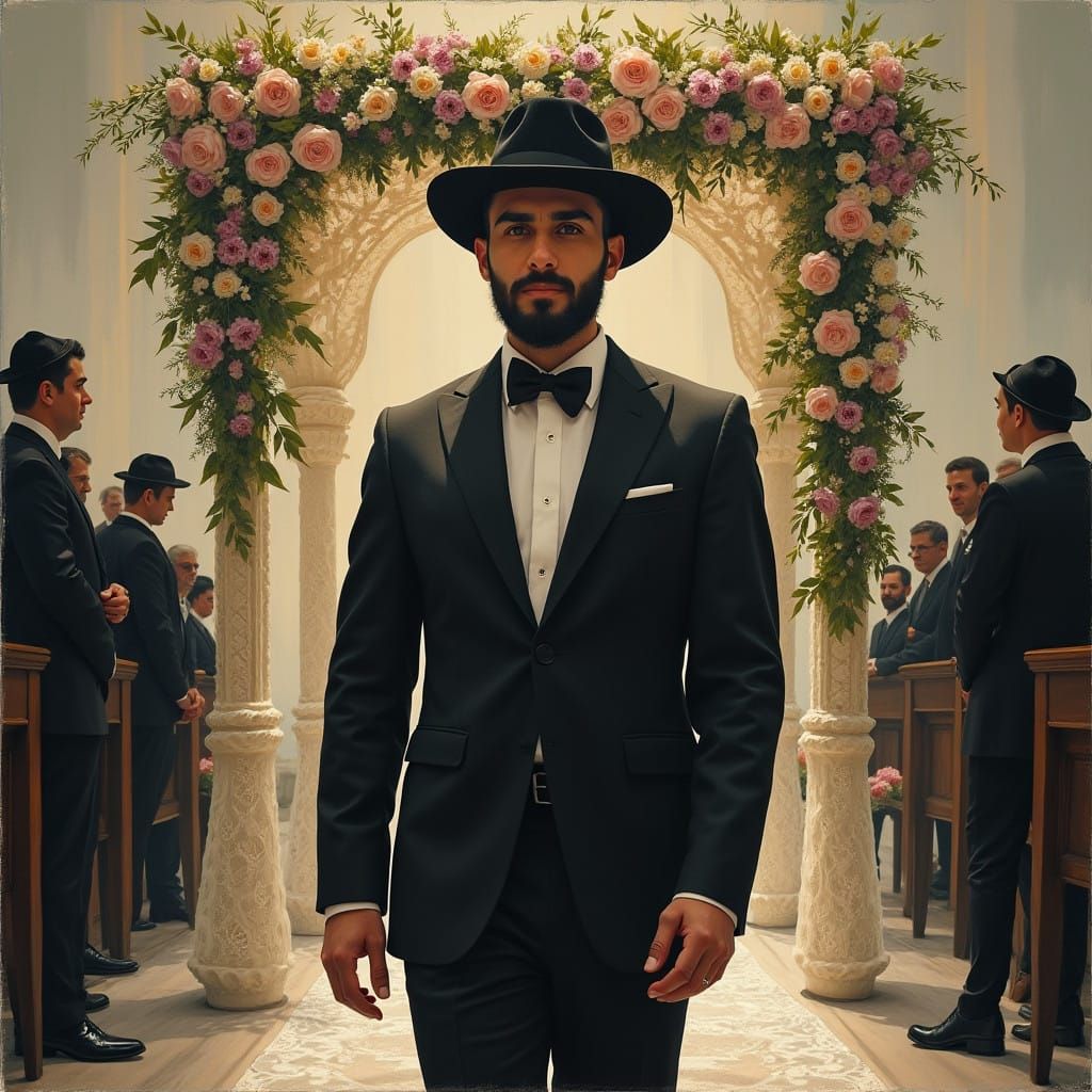 Orthodox Groom Approaches Chuppah with Determination