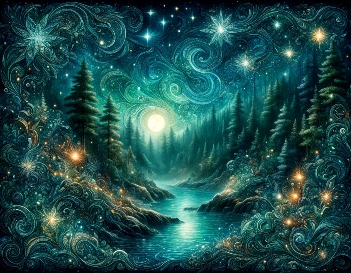 Sparkling Word Art: Compassion in Starry Forest