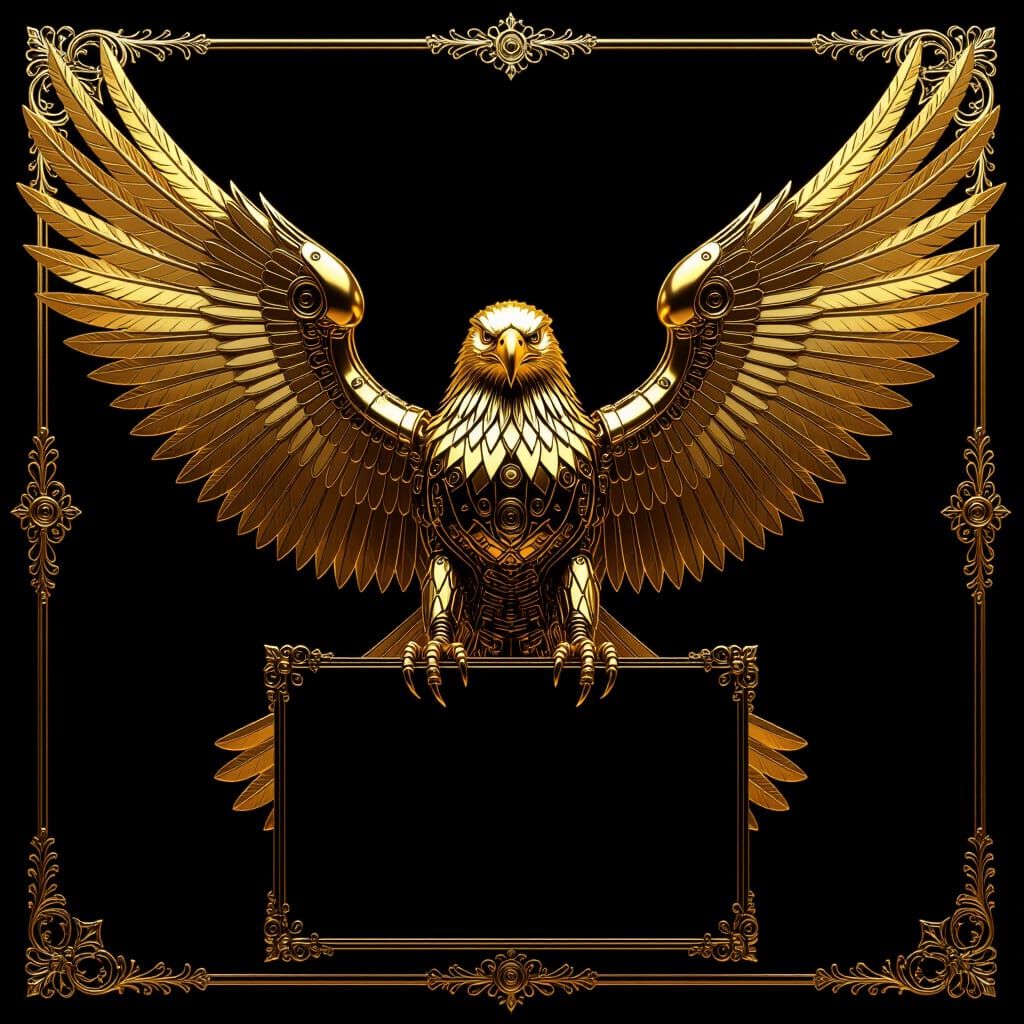 Regal Golden Mechanical Eagle in Steampunk Concept Art Style