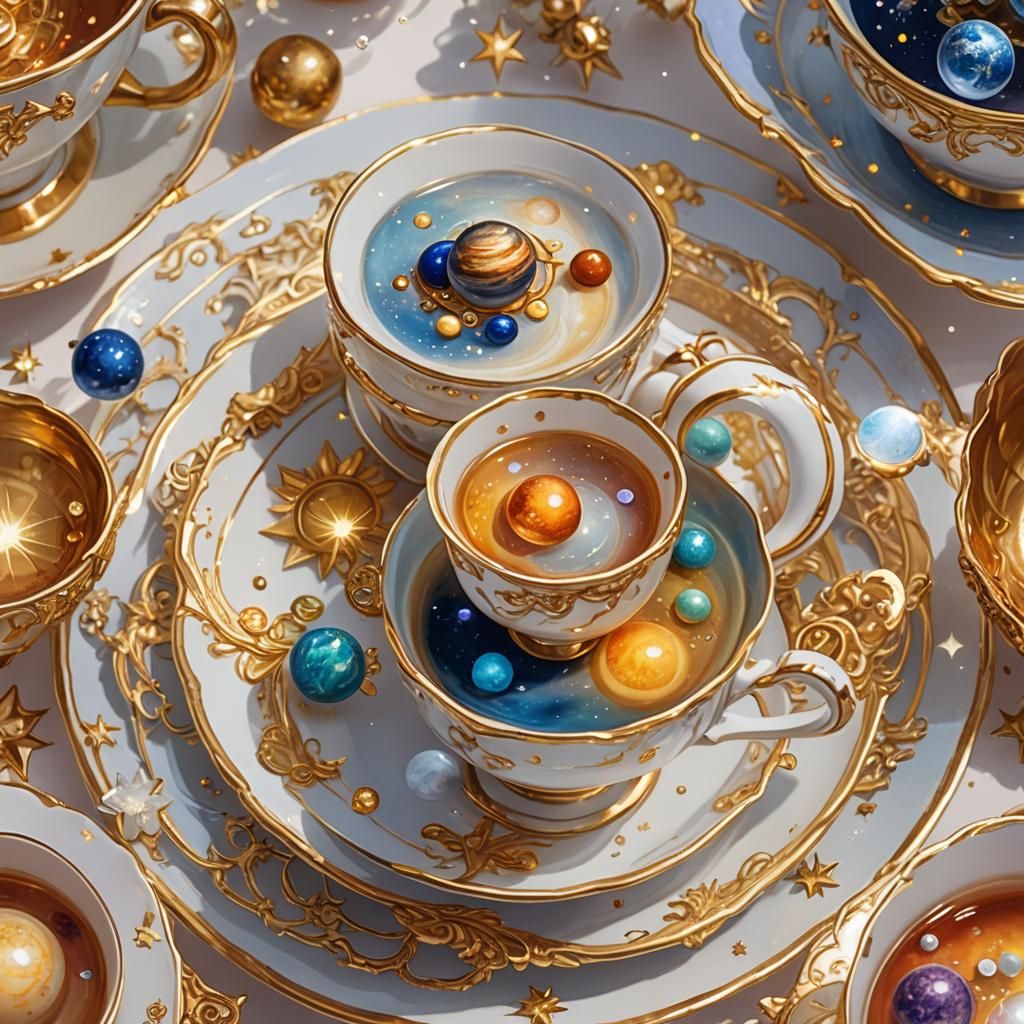 Solar System in Teacup: Detailed 3D Anime Art