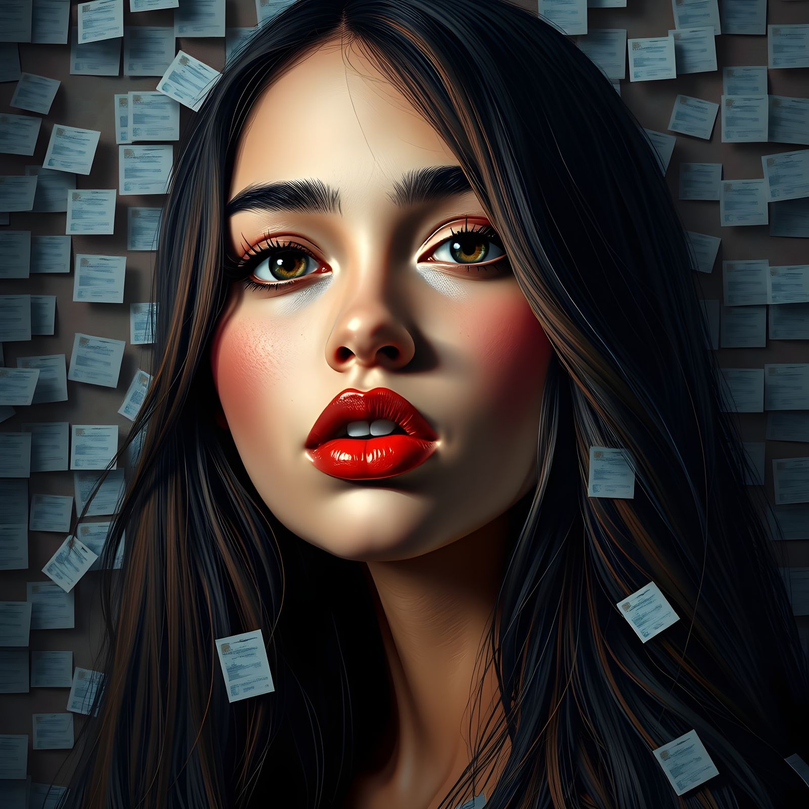 Girl Portrait with Checkbox Art in Detailed Matte Style