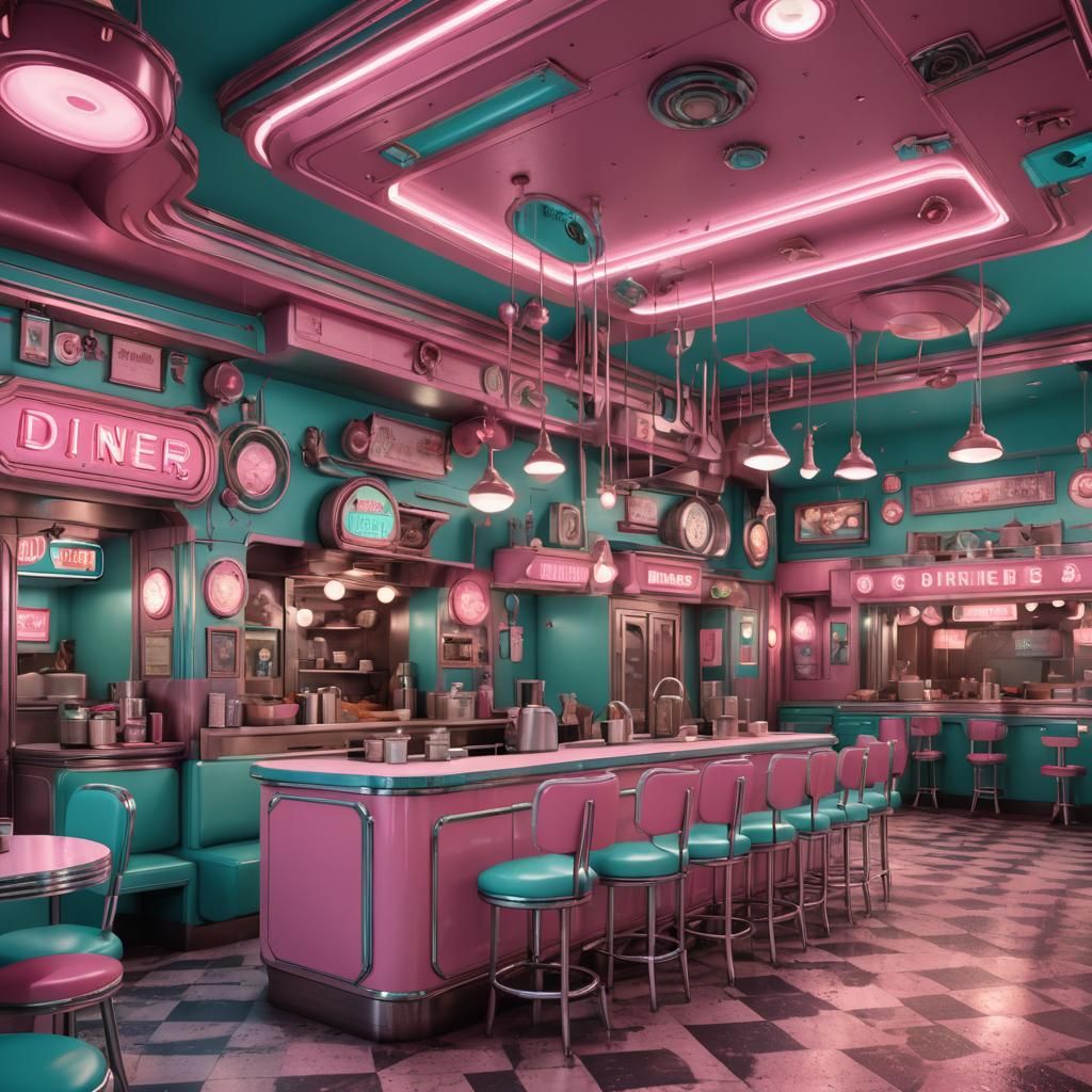 Pink and Teal Diner Concept Art