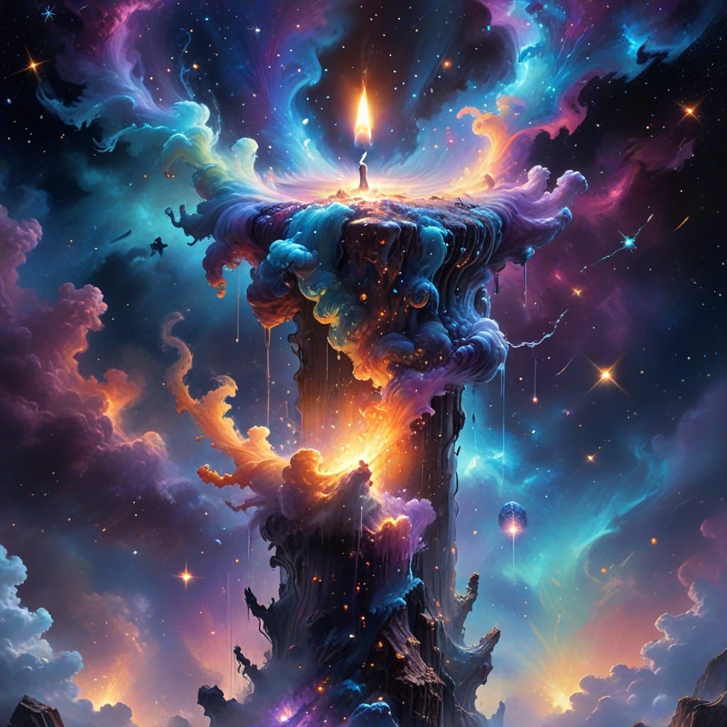 Nebula Candle Burning Ethereally in Cosmic Void