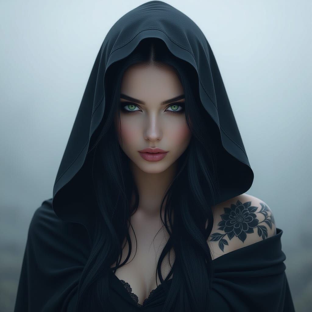 Mysterious Hooded Figure in Ethereal Fog