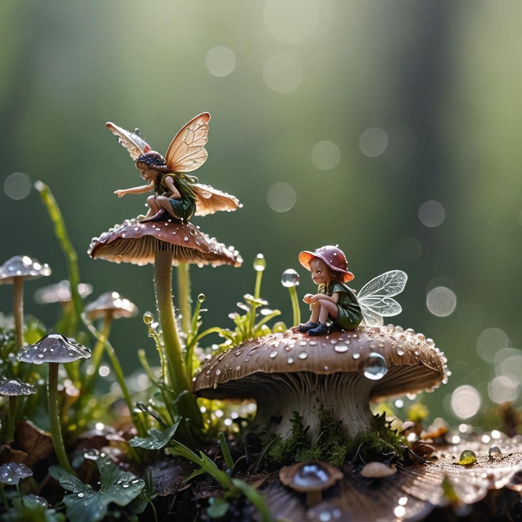 Tiny Fairy on Mushroom: Macro Photography
