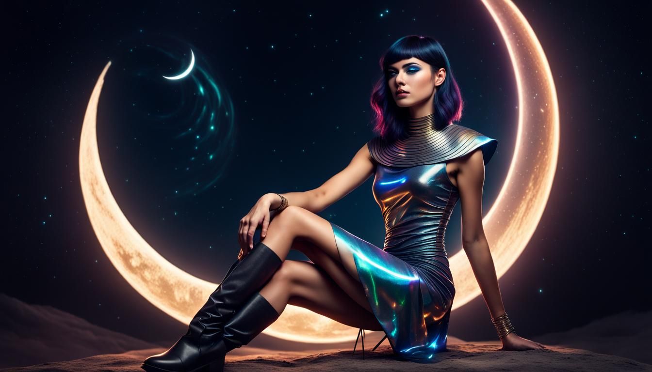 Holographic Woman on Moon in Space Officer Setting