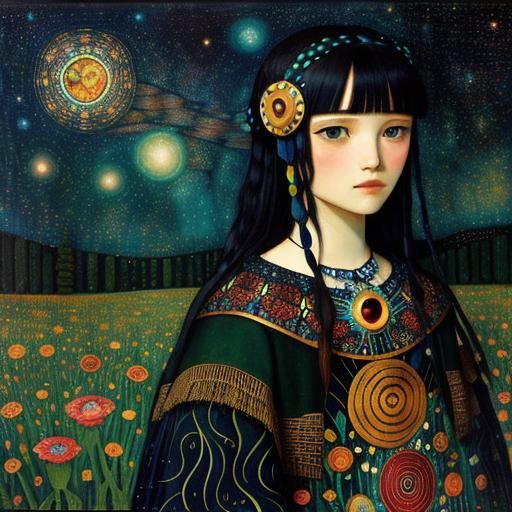 Nature River in Art Brut Style of Gustav Klimt