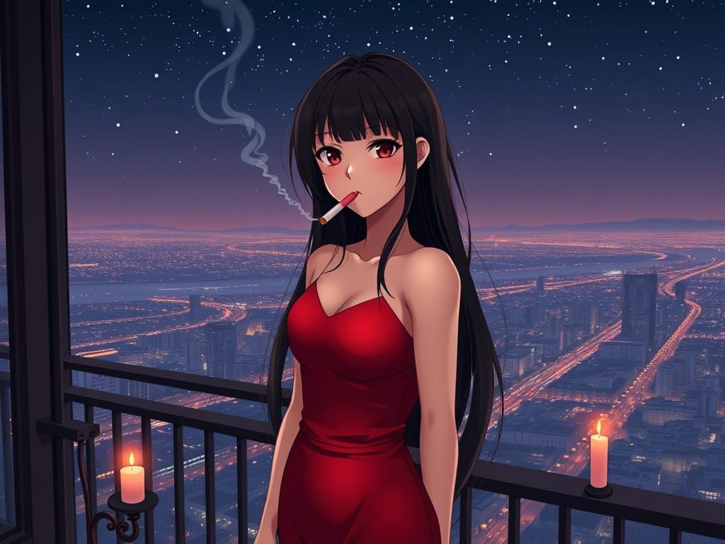 Romantic Cityscape at Night, Anime-Inspired