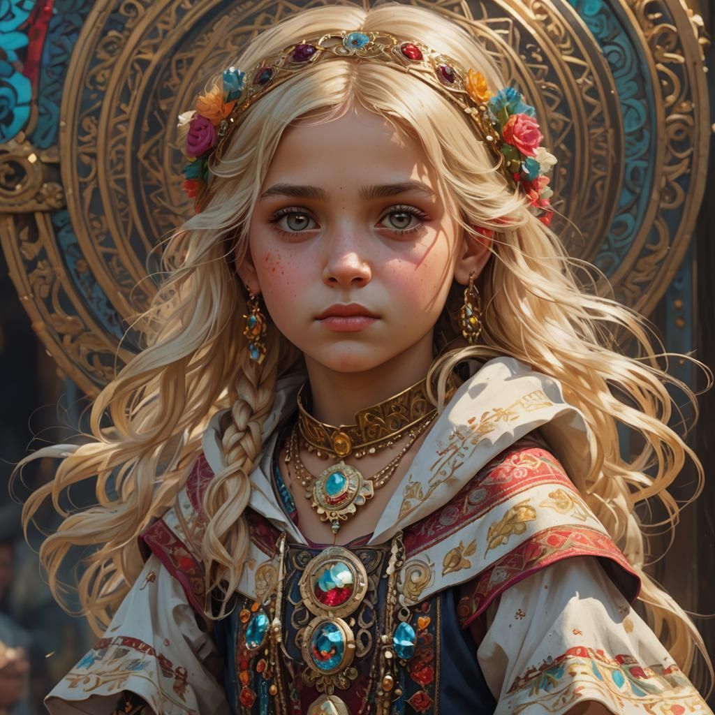 Blonde Girl Portrait in Hyperdetailed Digital Art Style