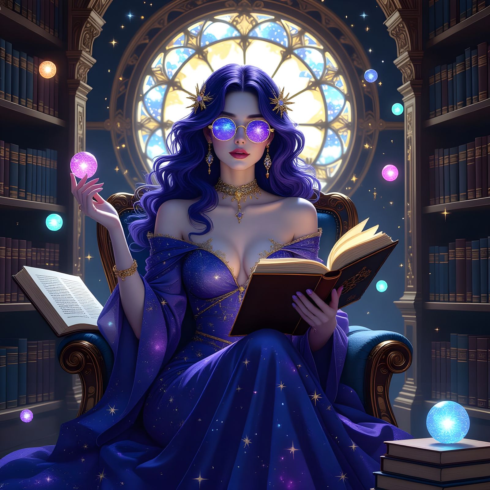 Celestial Librarian in Cosmic Fantasy Style