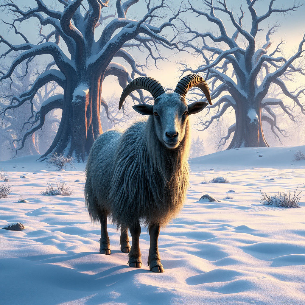 Majestic Goat in Snow-Covered Landscape