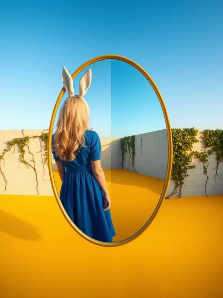 Surreal Mirror Reflection with Rabbit Ears