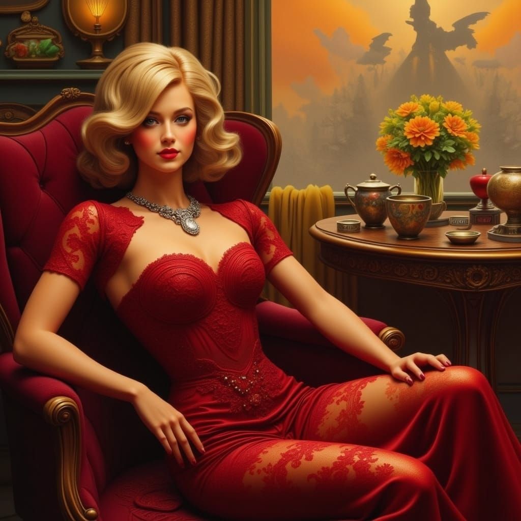 Barbie Doll in Red Lace, Vintage Photography Style